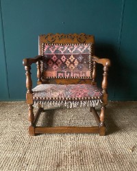 Antique Arts & Crafts Metamorphic Monks Seat Coffee Table Chair Kilim Upholstery