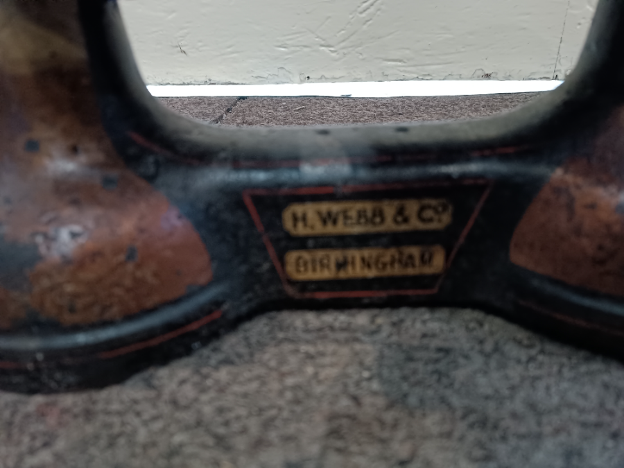 Discover our rare collection of early 1900's antique cast iron scales, masterfully repainted by H. Webb & Co Birmingham. Includes weights, in excellent condition. Shop now!