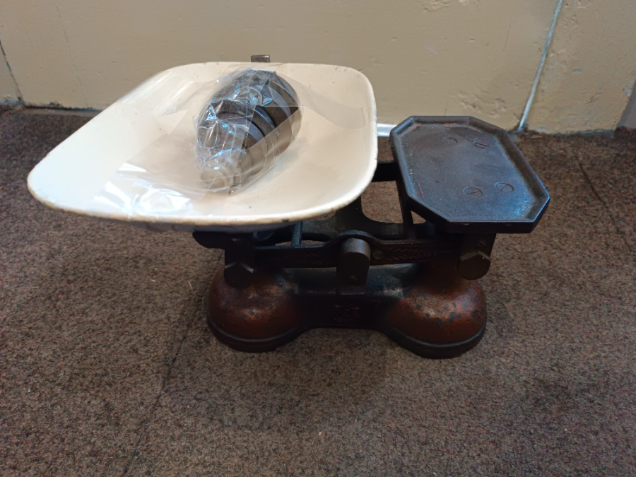 Discover our rare collection of early 1900's antique cast iron scales, masterfully repainted by H. Webb & Co Birmingham. Includes weights, in excellent condition. Shop now!