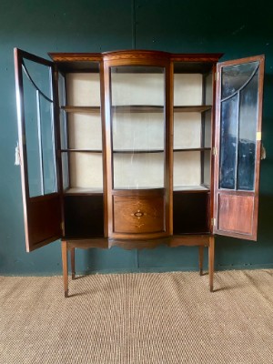 Antique Edwardian China Cabinet Bow Front Glazed Display Cupboard Ornate Inlay