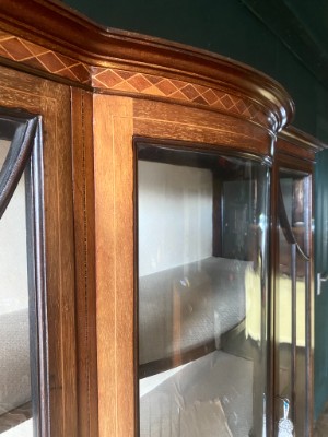 Antique Edwardian China Cabinet Bow Front Glazed Display Cupboard Ornate Inlay