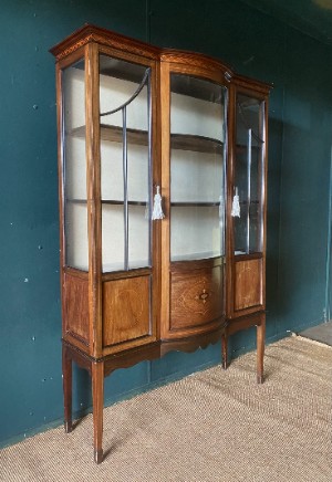 Antique Edwardian China Cabinet Bow Front Glazed Display Cupboard Ornate Inlay