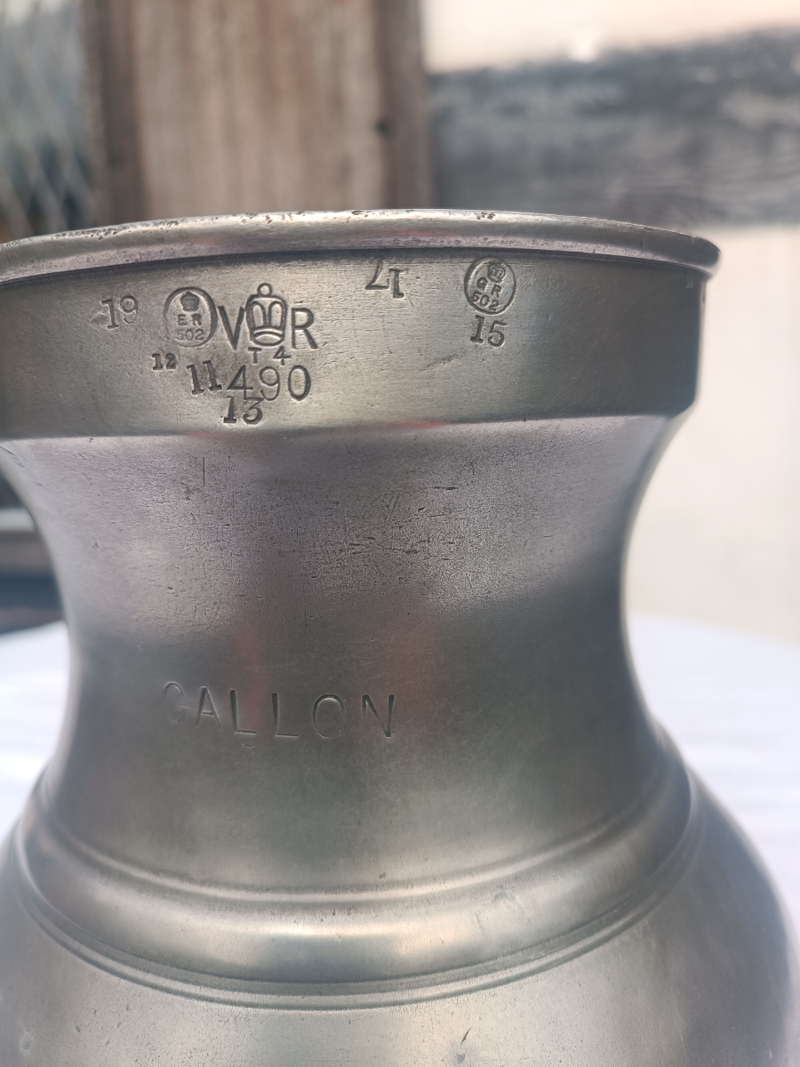 Rare Antique English  One Gallon Pewter Measure
