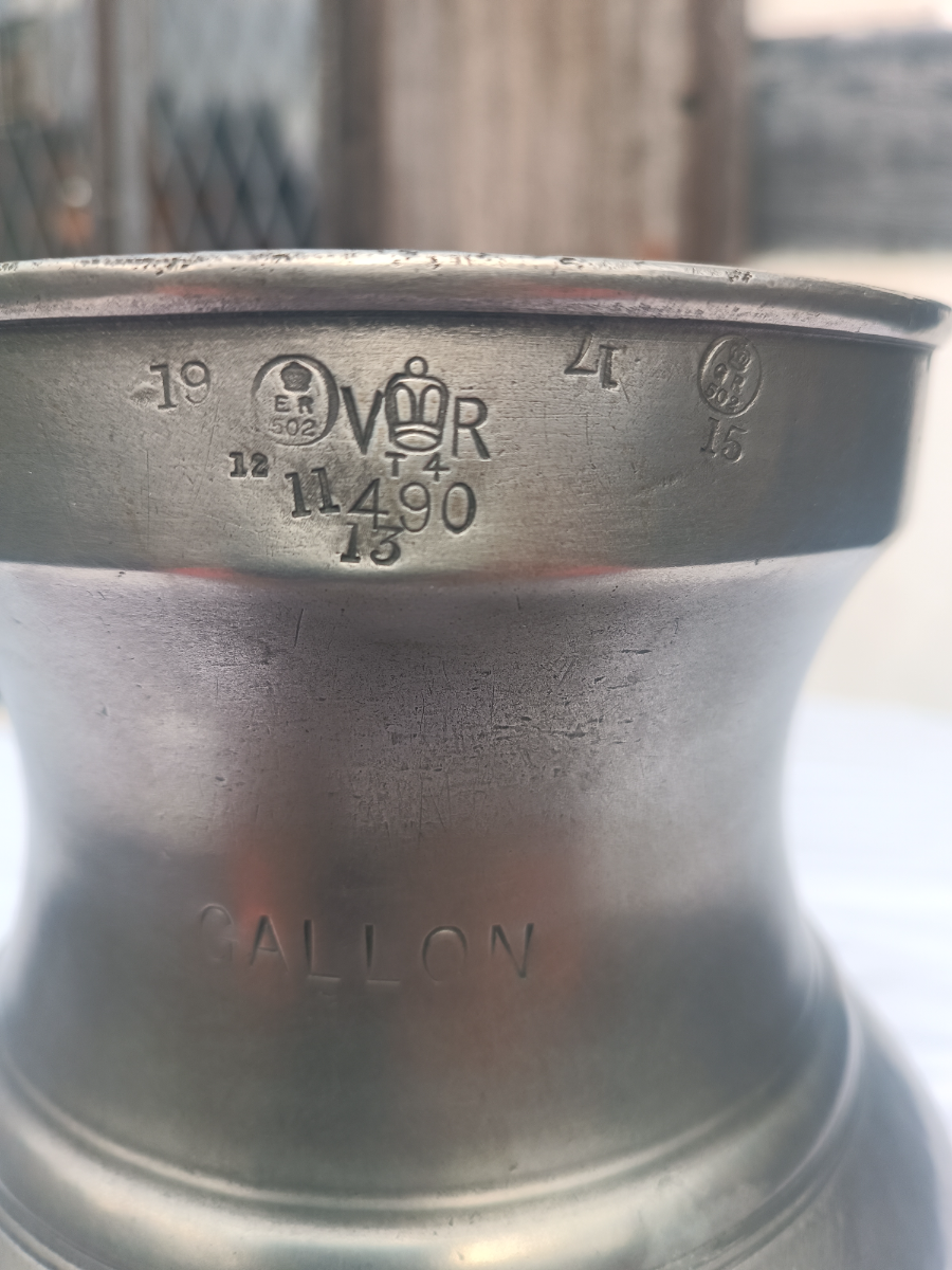Rare Antique English  One Gallon Pewter Measure