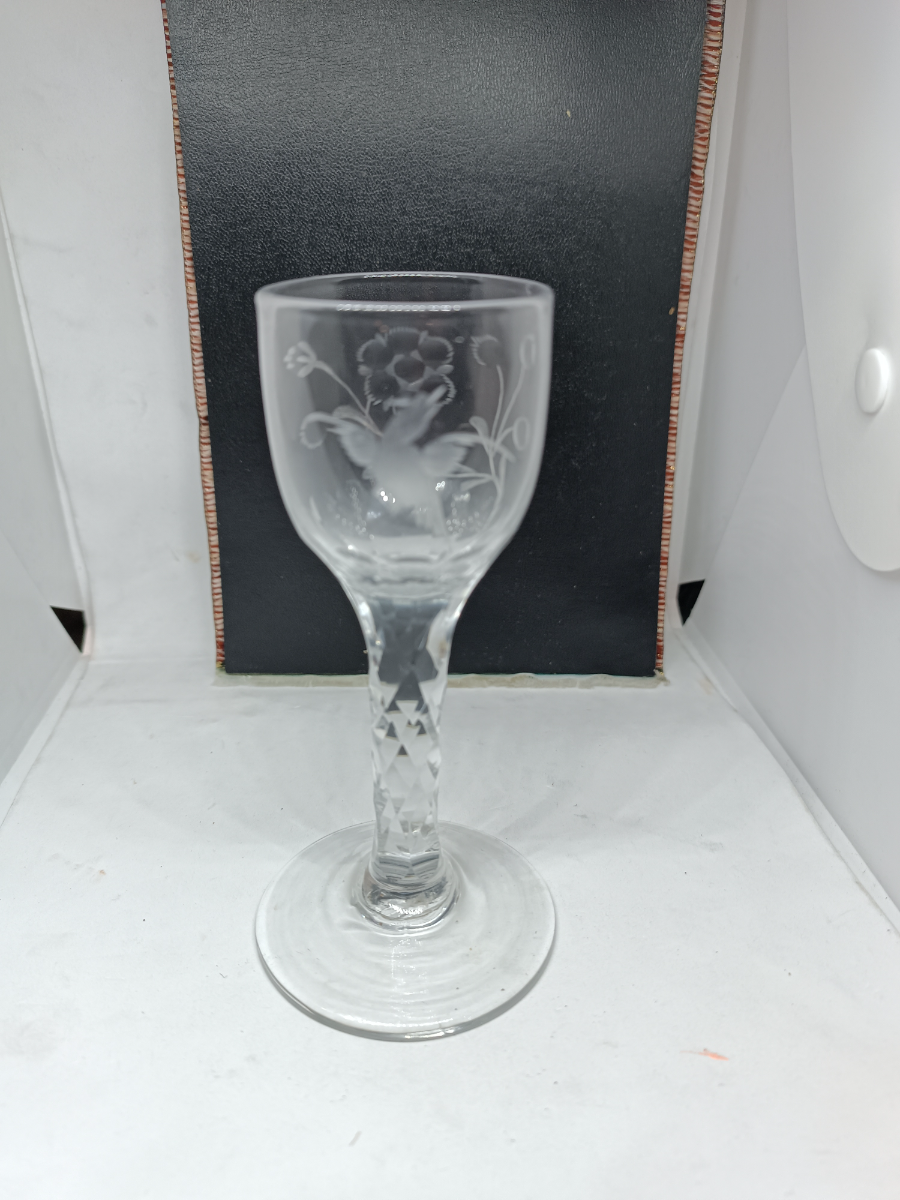 Primary image for Antique Facet Cut Stem Georgian Wine Glass C 1810