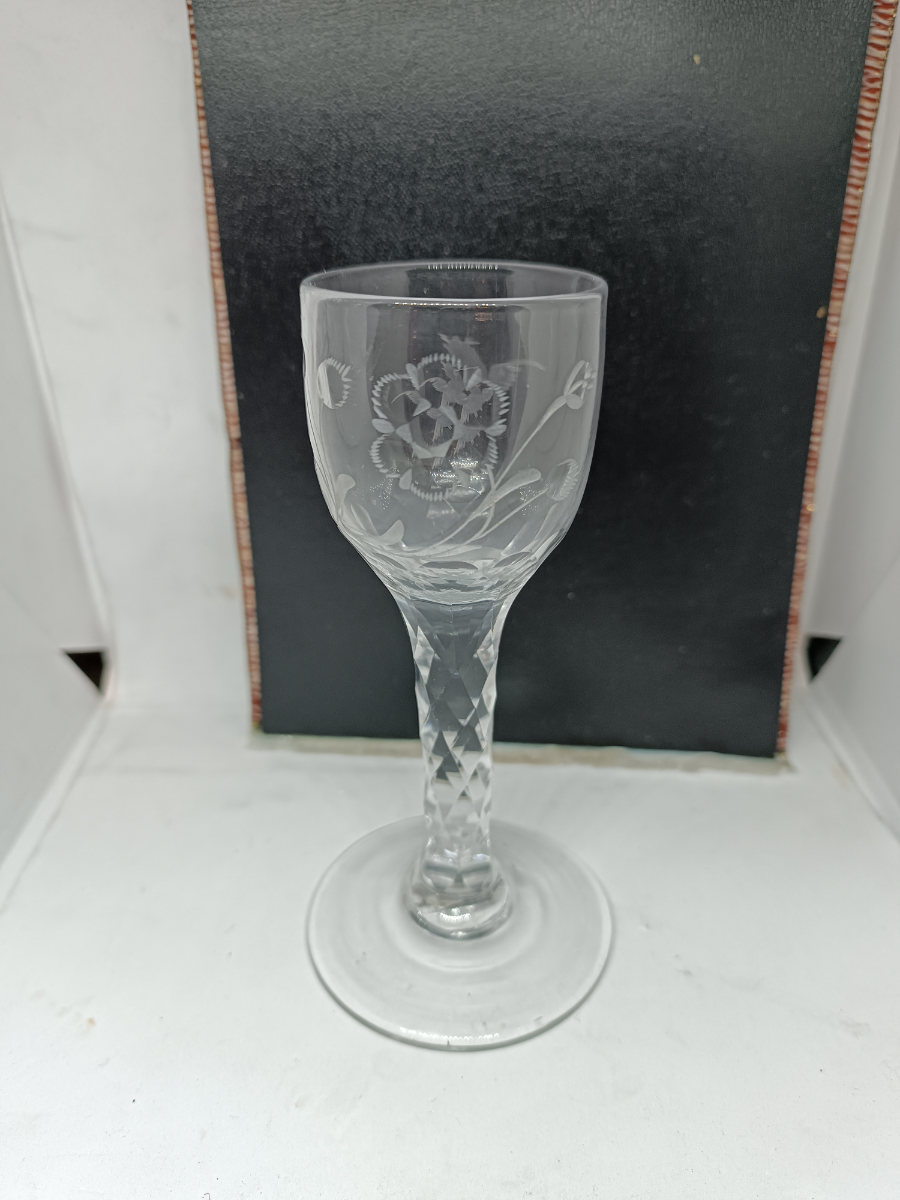 Antique Facet Cut Stem Georgian Wine Glass C 1810
