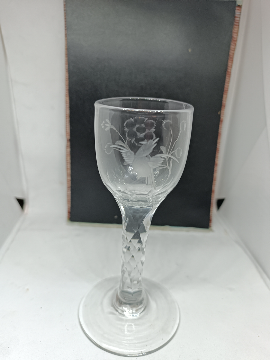 Antique Facet Cut Stem Georgian Wine Glass C 1810