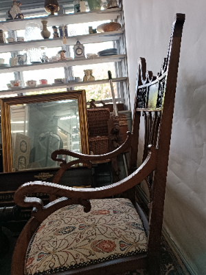 Discover our rare Jugendstil mahogany chair, boasting 19-20th century design and inlaid detail. Feel history with our period fabric upholstery. Shop now!