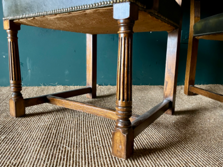 Antique Style Vintage Green Leather Library Office Elbow Desk Chair *2 Available