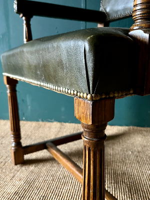 Antique Style Vintage Green Leather Library Office Elbow Desk Chair *2 Available