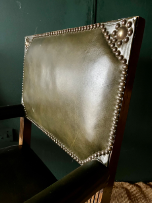 Antique Style Vintage Green Leather Library Office Elbow Desk Chair *2 Available