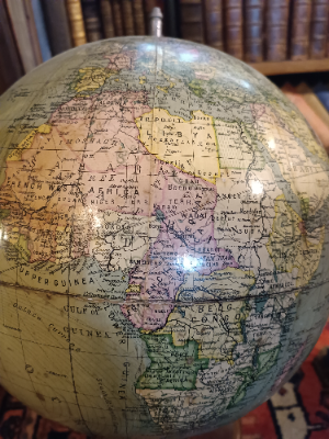Antique Terrestrial Globe With Small Compass On Base