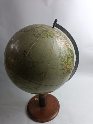 Antique Terrestrial Globe With Small Compass On Base