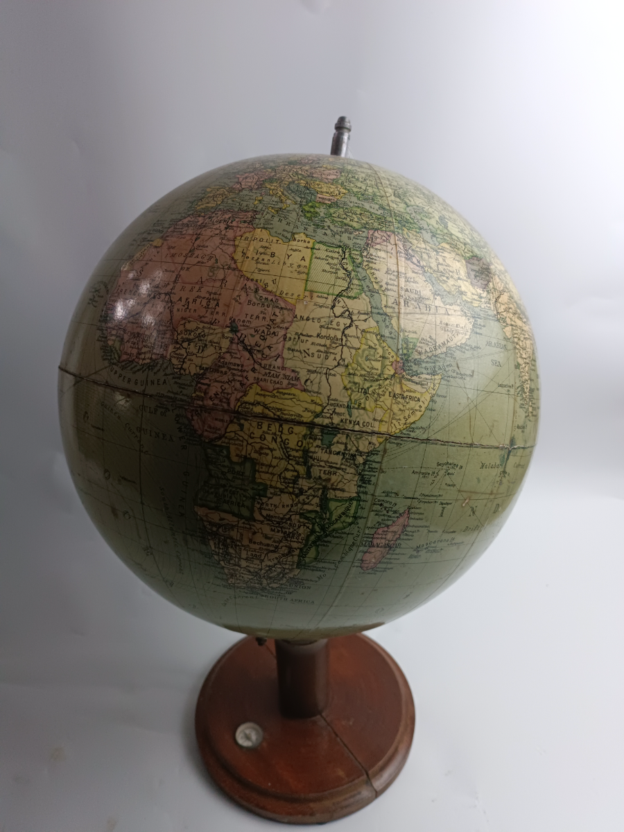 Antique Terrestrial Globe With Small Compass On Base