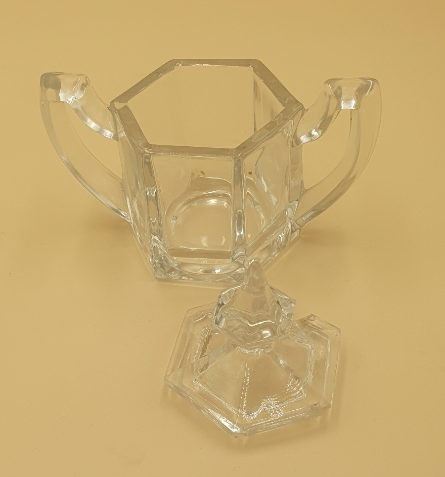 Art Deco Lidded Glass Jam/Mustard Pot