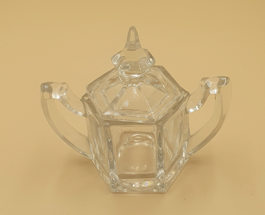 Art Deco Lidded Glass Jam/Mustard Pot