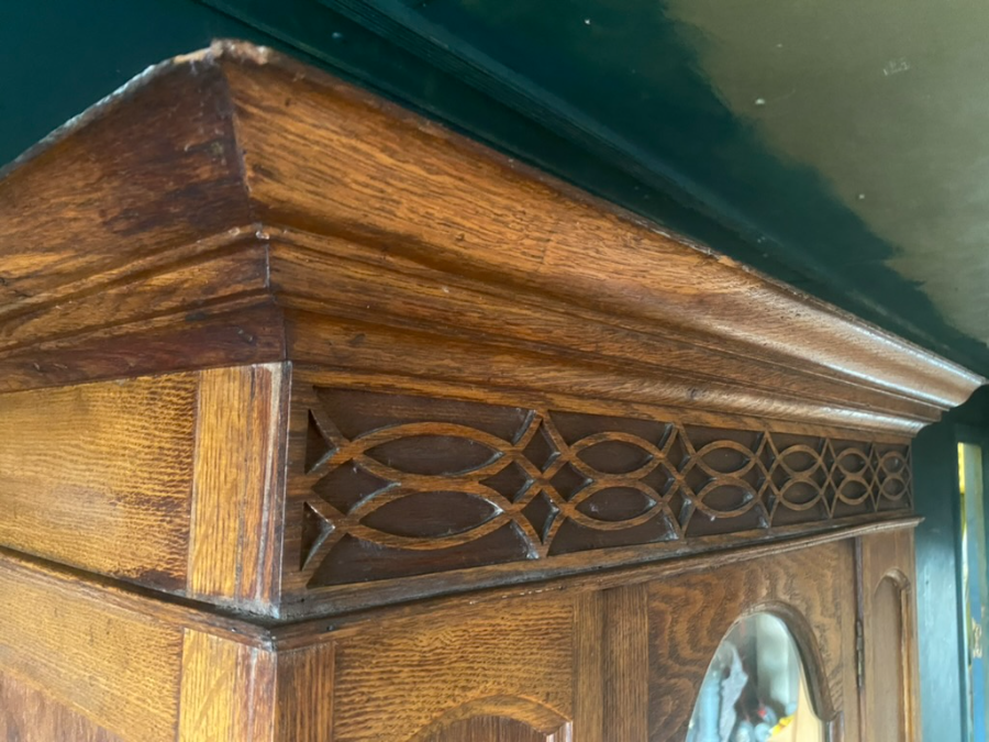 Arts & Crafts Solid Oak Antique Victorian Hallway or Bedroom Mirrored Wardrobe