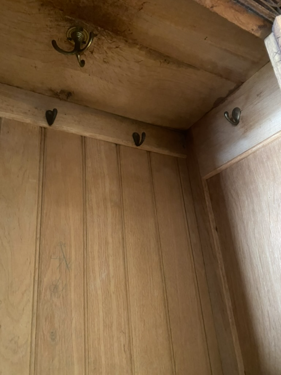 Arts & Crafts Solid Oak Antique Victorian Hallway or Bedroom Mirrored Wardrobe