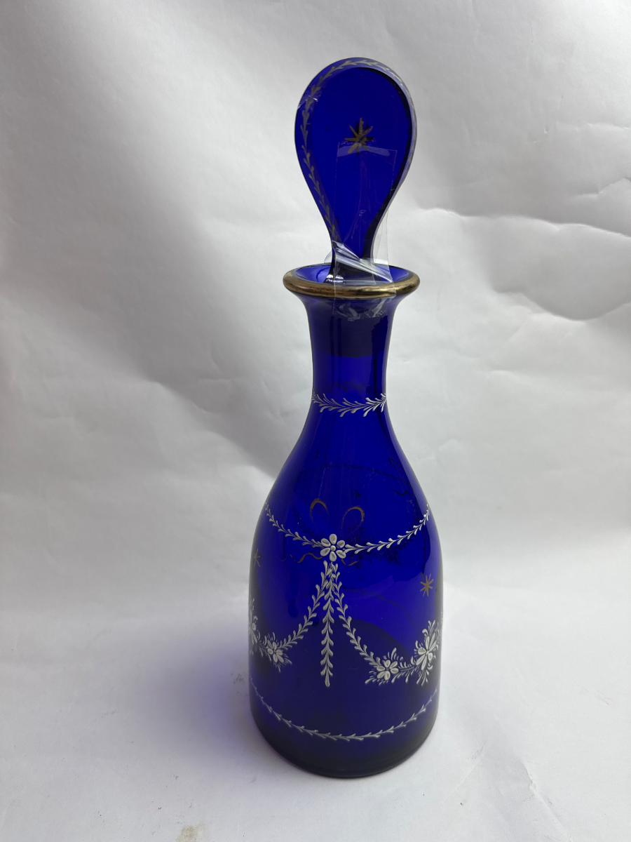 Bohemian Blue Blue Glass Decanter and Drinking Glasses