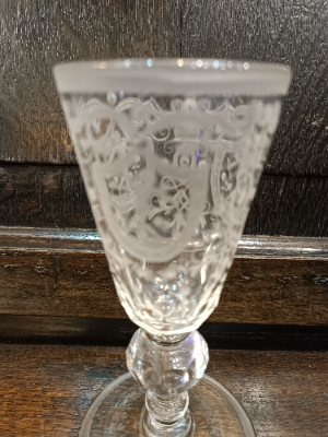 Discover our rare 1740 Bohemian/Dutch baluster stem lead glass goblet. Perfect for antique collectors, with 8.5cm base width and 17cm height. Shop now!