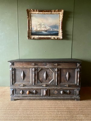 Characterful Antique Solid Oak Panelled Wedding Dowery Coffer Large Mule Chest