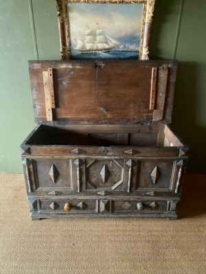 Characterful Antique Solid Oak Panelled Wedding Dowery Coffer Large Mule Chest