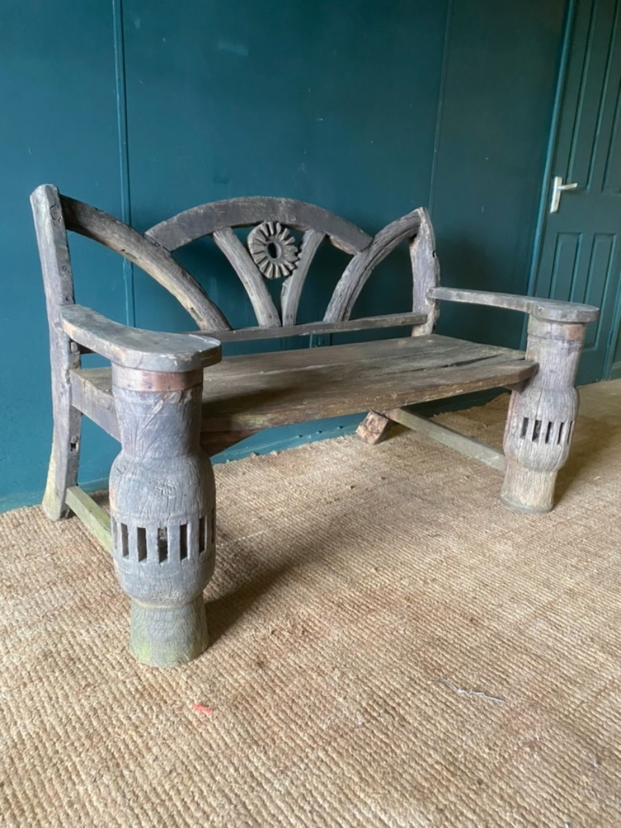 Characterful Vintage Solid Oak Reclaimed Antique Rustic Garden Patio Bench Seat