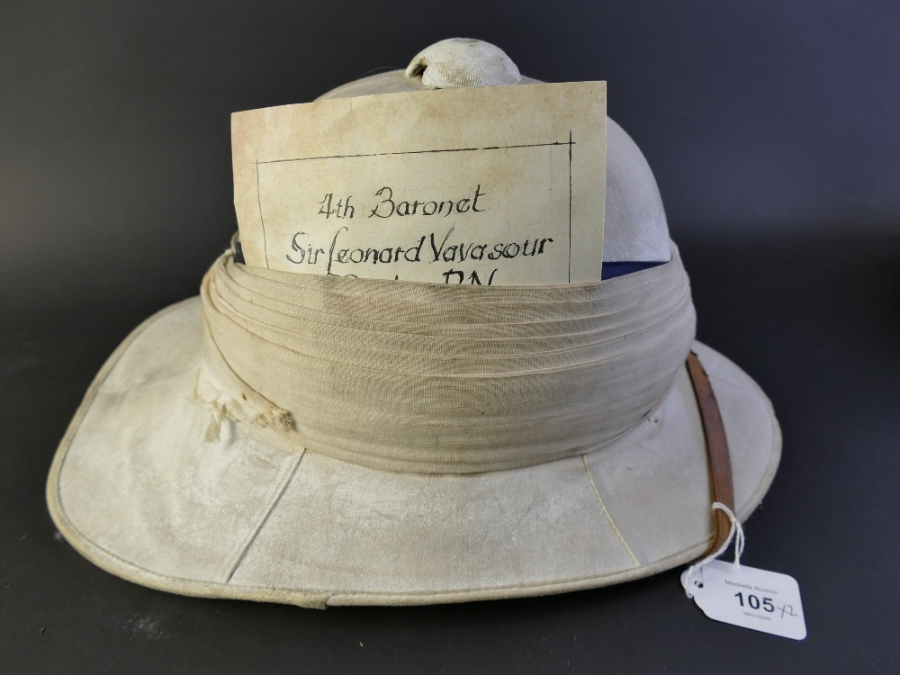 Commander The Fourth Baronet Sir Leonard Vavasour Naval Wolseley Helmet And Tin, WW1