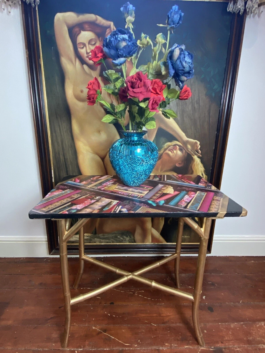 Primary image for Contemporary Library Montage Hall Table With Bamboo X Frame Stretcher