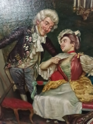 Discover exquisite 19th-20th century Continental School art! View enchanting interior scenes of couples playing chess in 18th-century Parisian attire. Shop now, own a piece of history!