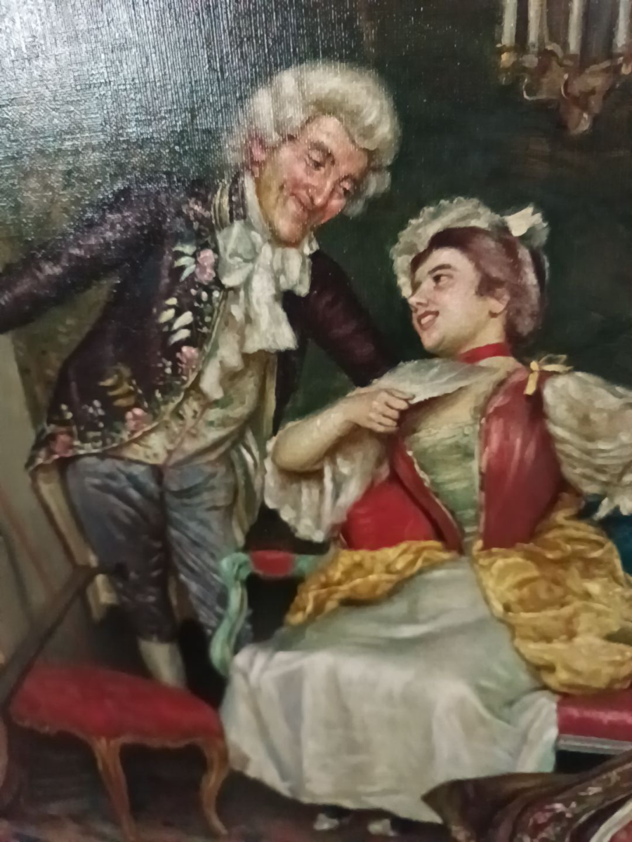 Discover exquisite 19th-20th century Continental School art! View enchanting interior scenes of couples playing chess in 18th-century Parisian attire. Shop now, own a piece of history!