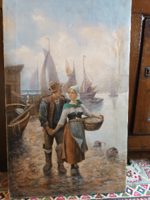 "Courting At The Harbour" Oil Painting by Baumgartner Adolf (1850-1924)
