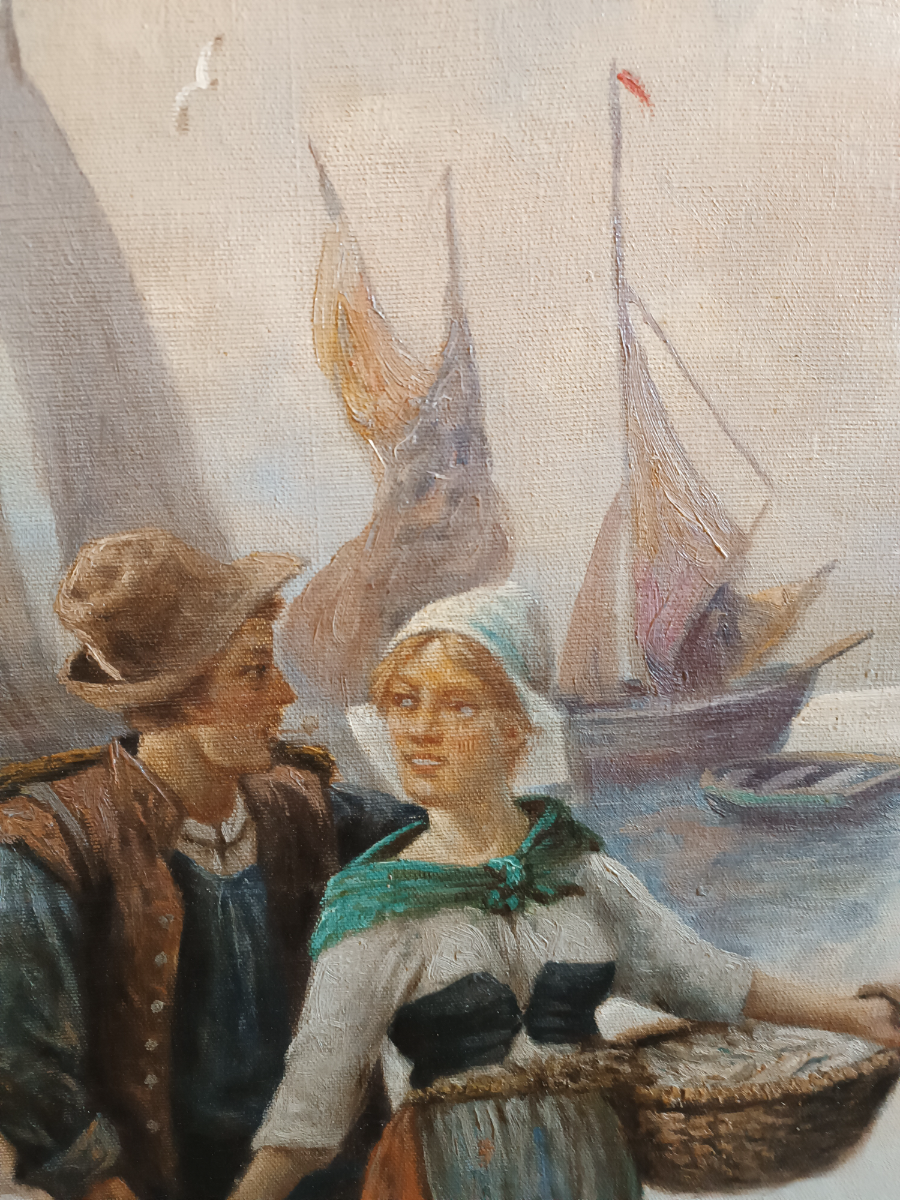 "Courting At The Harbour" Oil Painting by Baumgartner Adolf (1850-1924)
