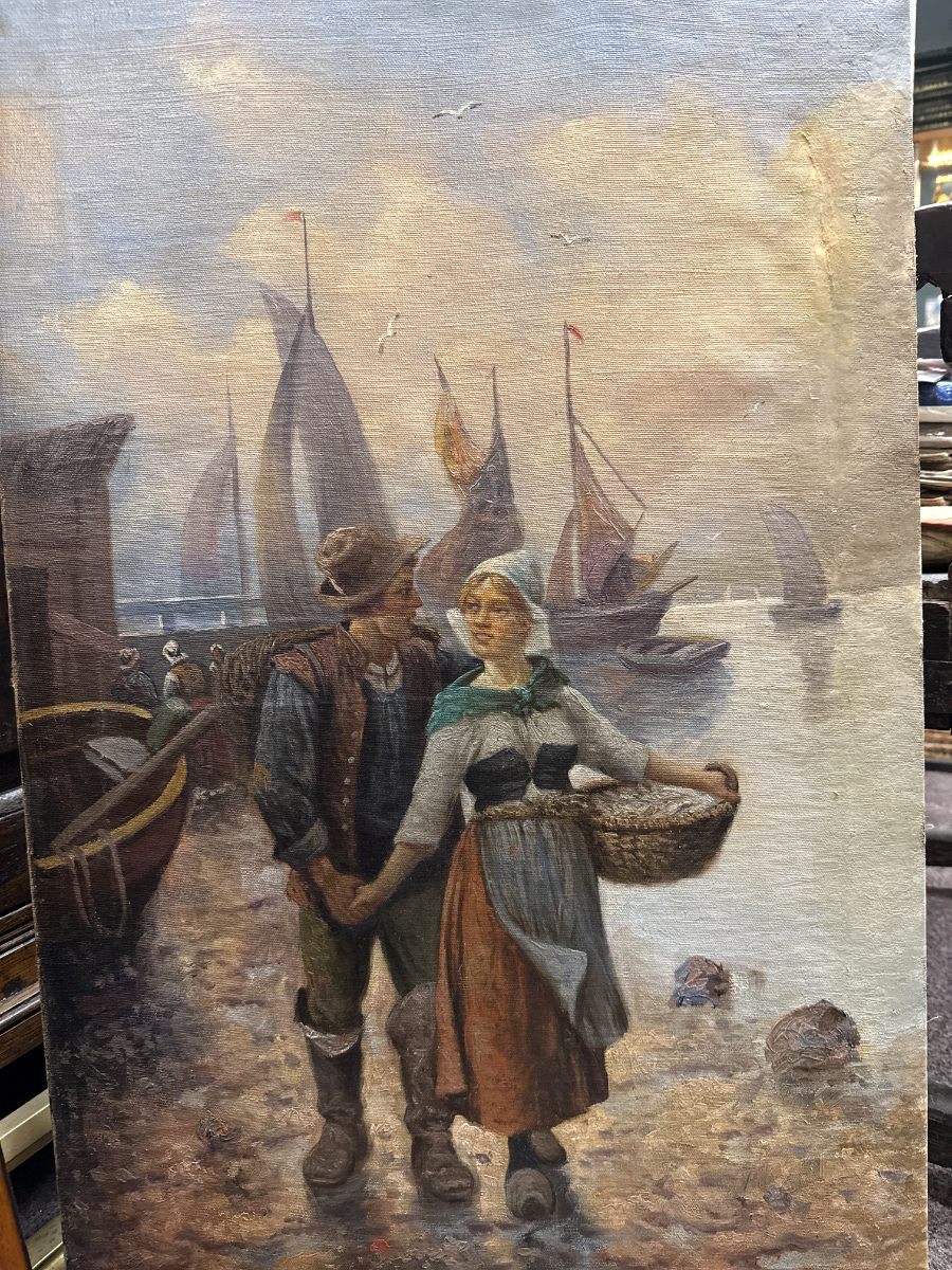 "Courting At The Harbour" Oil Painting by Baumgartner Adolf (1850-1924)