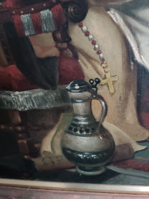 Discover our collection of late 19-20th c. Dutch school oil on canvas art. Explore "At The Abbot Table" scene now. In great condition and framed in gold. Shop now!