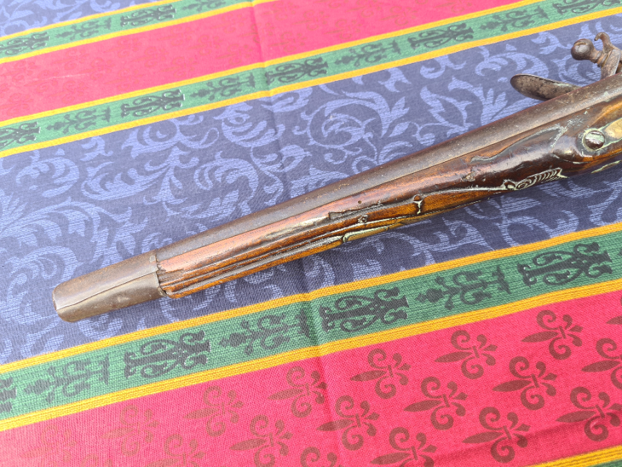 Explore our collection of early 18th century Flintlock 16 bore pistols. Unknown provenance, 50cm in length. Don't miss out, add history to your collection now!