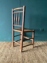 Early 19th Century Antique Elm & Ash Rush Seat Chair Country Style Spindle Back