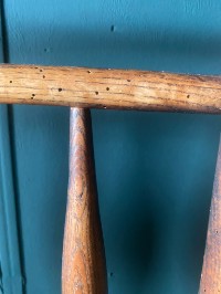 Early 19th Century Antique Elm & Ash Rush Seat Chair Country Style Spindle Back