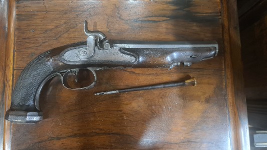 Early 19th Century French Silver Rifled Percussion Pistol