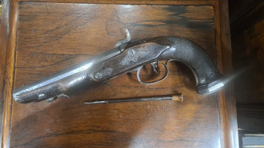 Early 19th Century French Silver Rifled Percussion Pistol