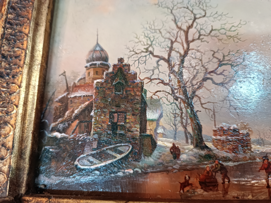 Discover our collection of oil on board paintings! Explore this unique winter scene, framed in gold from London. Shop now for exquisite art pieces!