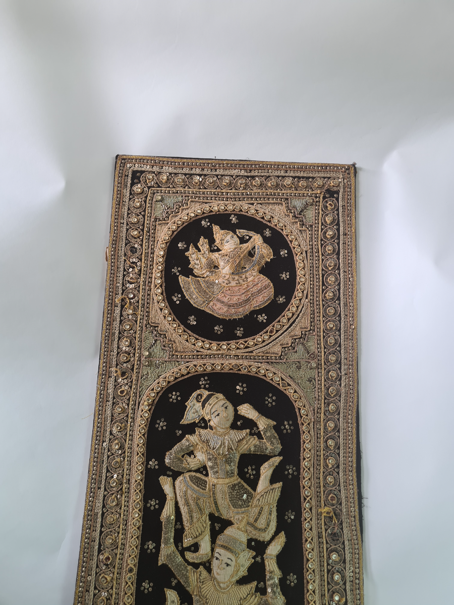 Discover the exquisite Vintage Kalaga textile art from Thailand. Featuring unique sequins, beads, and embroidery from the 1920s. Shop now for this one-of-a-kind decor piece!