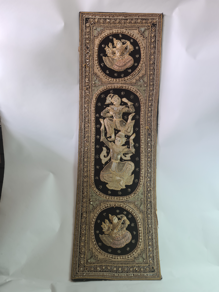 Discover the exquisite Vintage Kalaga textile art from Thailand. Featuring unique sequins, beads, and embroidery from the 1920s. Shop now for this one-of-a-kind decor piece!