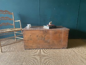Early Rustic Pine Victorian Linen Chest Storage Trunk Metal Handles + Candle Box