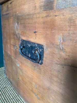 Early Rustic Pine Victorian Linen Chest Storage Trunk Metal Handles + Candle Box