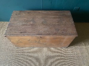 Early Rustic Pine Victorian Linen Chest Storage Trunk Metal Handles + Candle Box