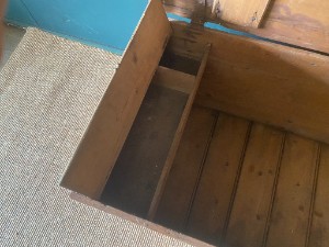 Early Rustic Pine Victorian Linen Chest Storage Trunk Metal Handles + Candle Box