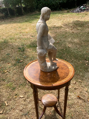 A striking 19th-century Continental marble sculpture, believed to be of Italian origin and dating to circa 1870. The piece depicts a seated nobleman, positioned on a rocky base and holding a book, giving the figure a distinguished and contemplative appearance.

The sculpture displays exceptional quality throughout, with intricate carving and fine attention to detail. It is signed on the base and is believed to have been purchased in Florence during a tour of Italy by Viscount Lord Mountfield.

An impressive statement piece of substantial proportions, described as being very heavy.

Approximate dimensions: 59 cm high × 21 cm wide
Price: £3,250
Delivery: £100 within the UK