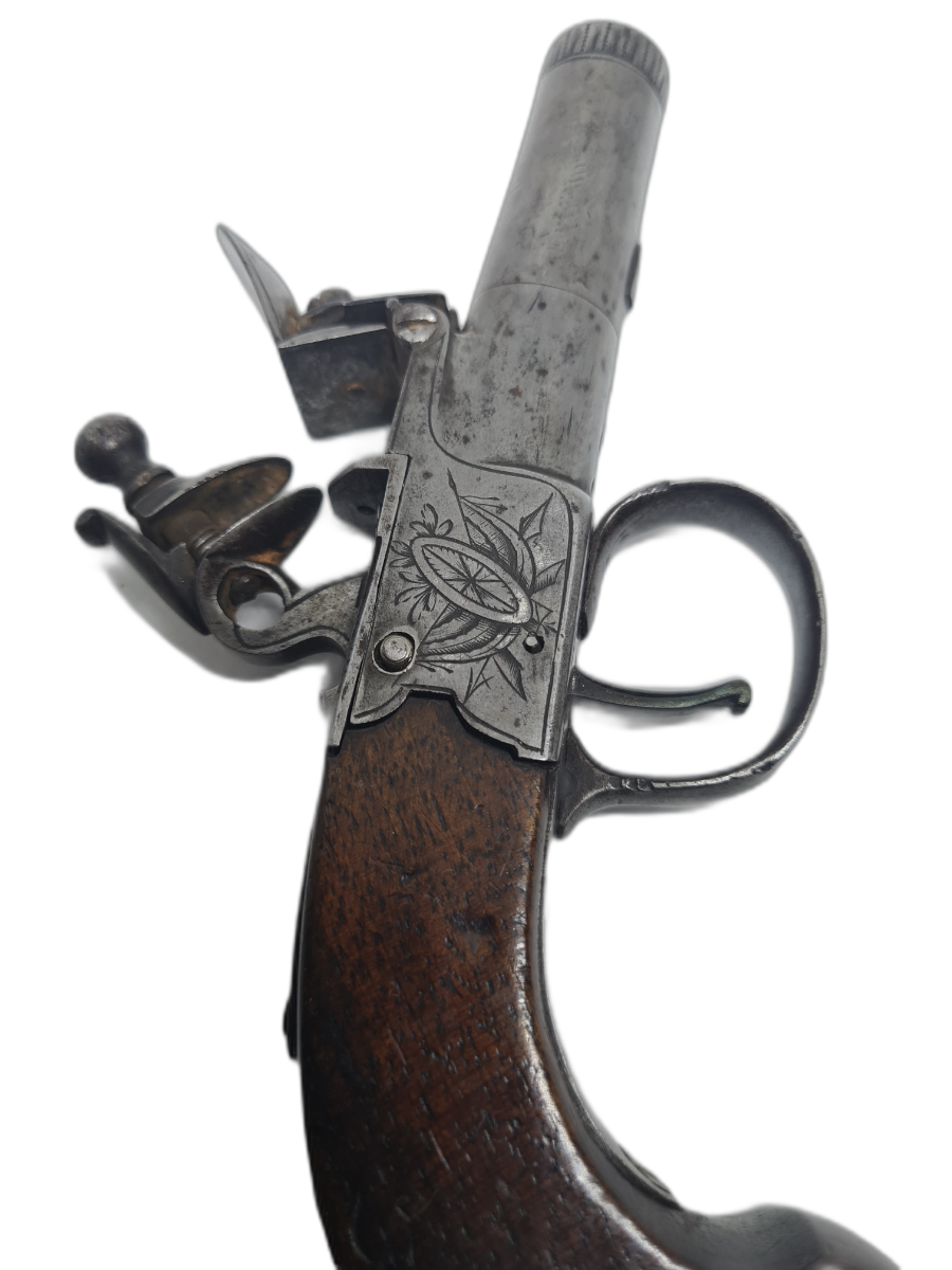 Discover our collection of antique firearms, featuring the English Flintlock Boxlock Pocket Pistol by Mabson and Labron, Birmingham Proofs, Circa 1808-1822. Buy now!