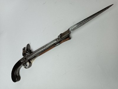 Flintlock Boxlock Pistol With Bayonet